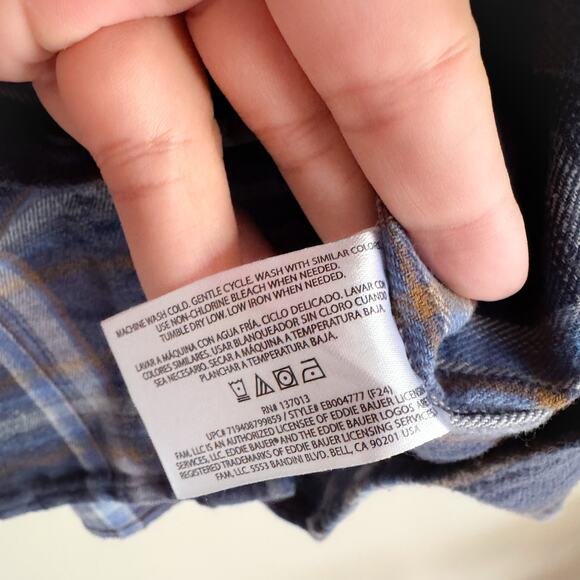 Eddie Bauer Blue + Brown Plaid Lightweight Flannel Button Up - XL - Picture 5 of 7